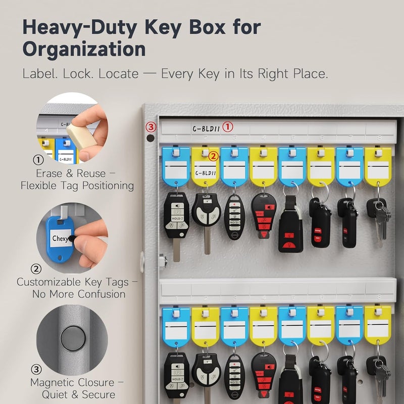 DiDiHere 32 Key Lock Box, Key Cabinet Organizer, Key Safe Security Storage Lockbox Holder for Valets, Hotels, Car and House Keys - Image 3